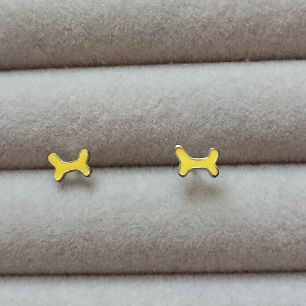 Whimsical cute yellow dog bone sterling silver earrings